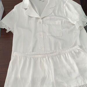Elegant White Ruffle Pajama Set